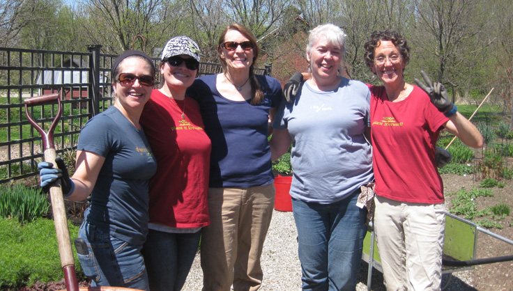 Employees outside for outdoor clean-up day